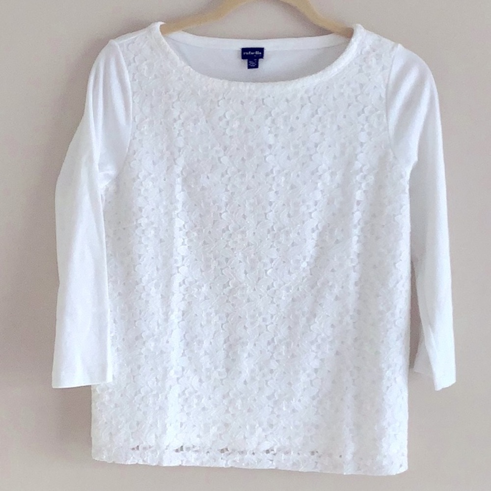 Rafaela White crochet and lace 3/4 sleeve top